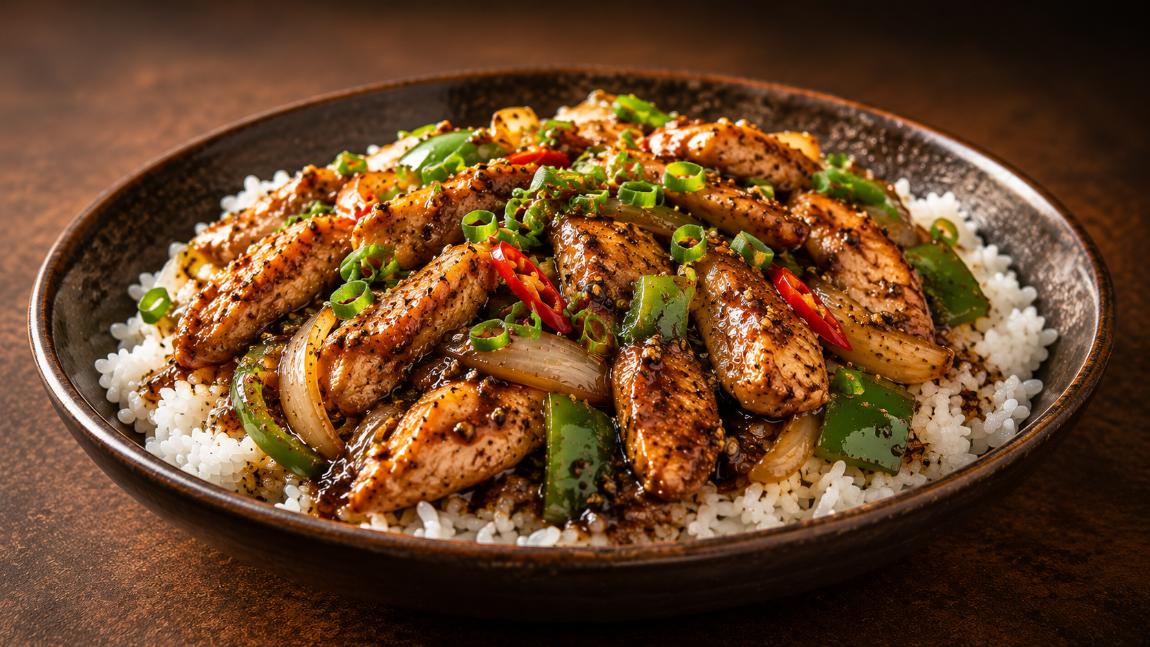 Black pepper chicken rice