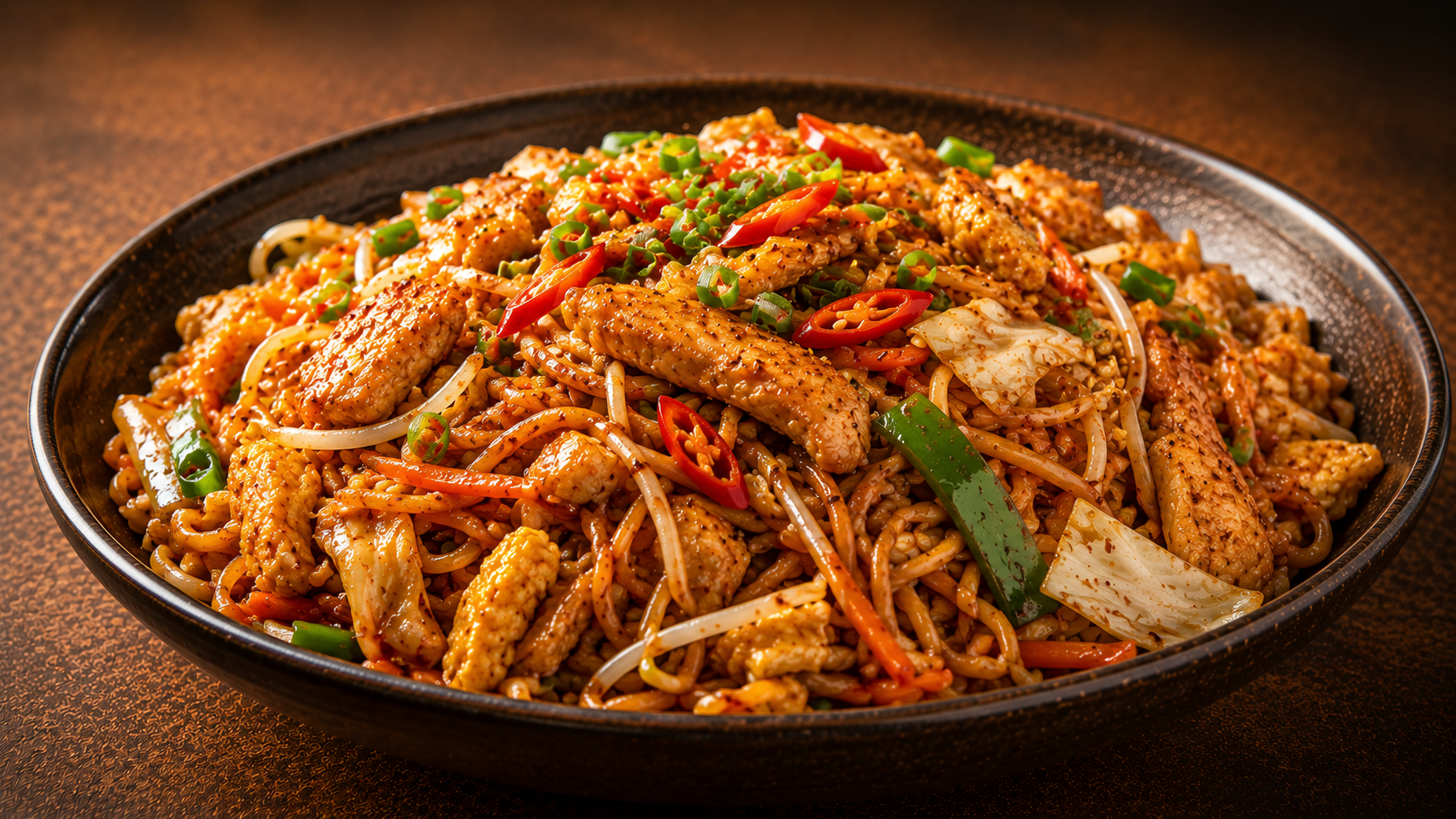Chili sauce stir fried noodles